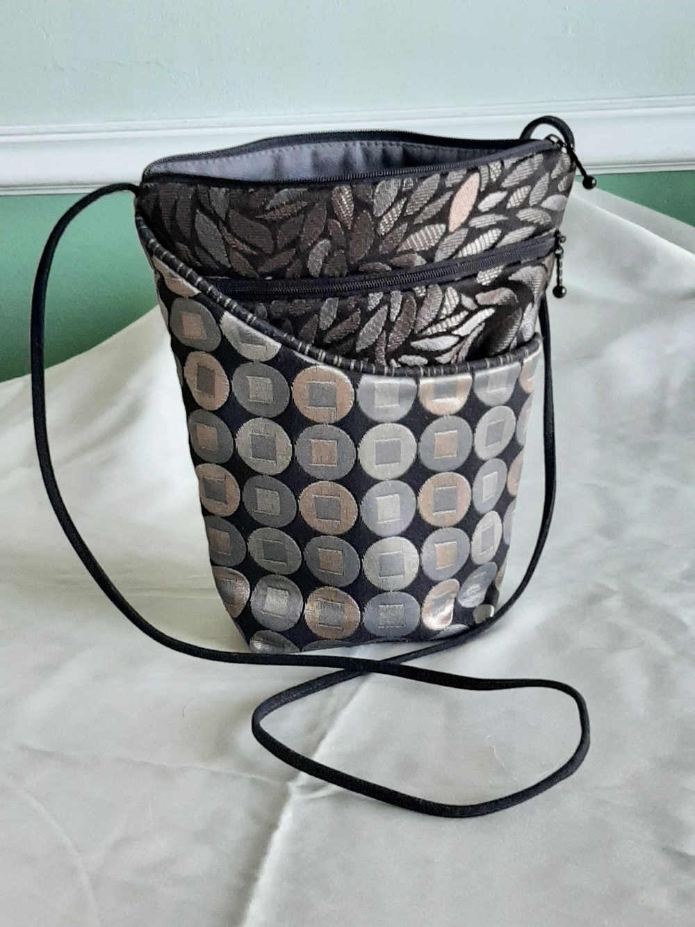 Maruca City Girl Purse Bag Black and Silver Patterned Crossbody Bag